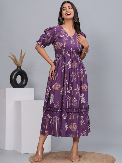 CTMTEX Women Floral Printed V-Neck Empire Ethnic Dress - Image 3