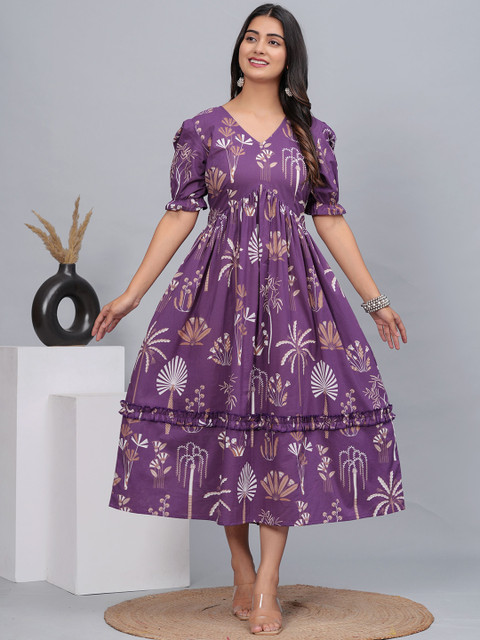 CTMTEX Women Floral Printed V-Neck Empire Ethnic Dress - Image 4