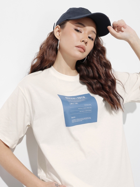 The Roadster Life Co. Oversized Fit Typography Printed Pure Cotton T-shirt