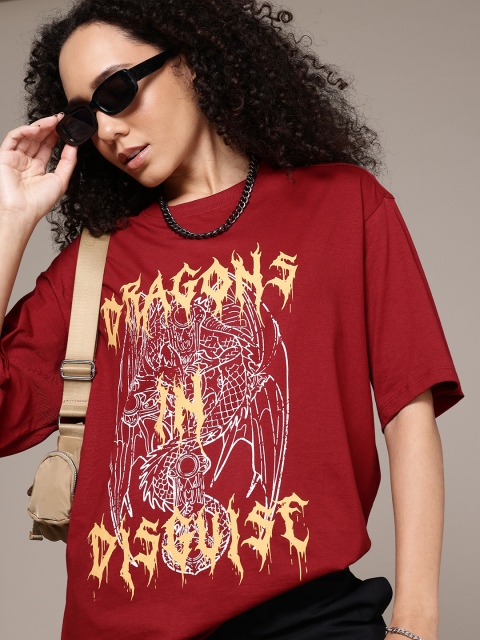 The Roadster Lifestyle Co. Printed Drop-Shoulder Sleeves Oversize Pure Cotton T-shirt