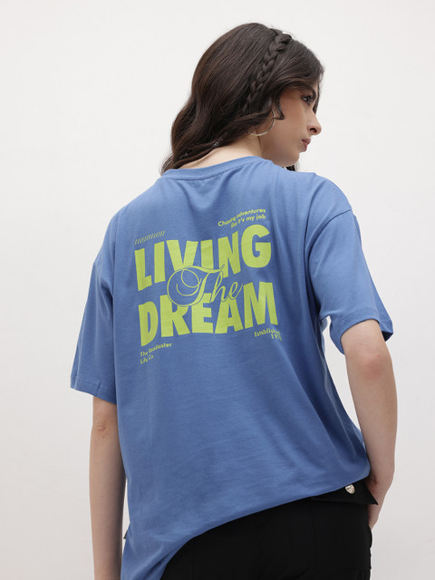 The Roadster Life Co. Printed Drop-Shoulder Sleeves Pure Cotton Oversized T-shirt