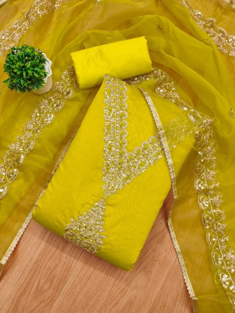 KALINI Floral Embroidered Modal Chanderi Unstitched Dress Material