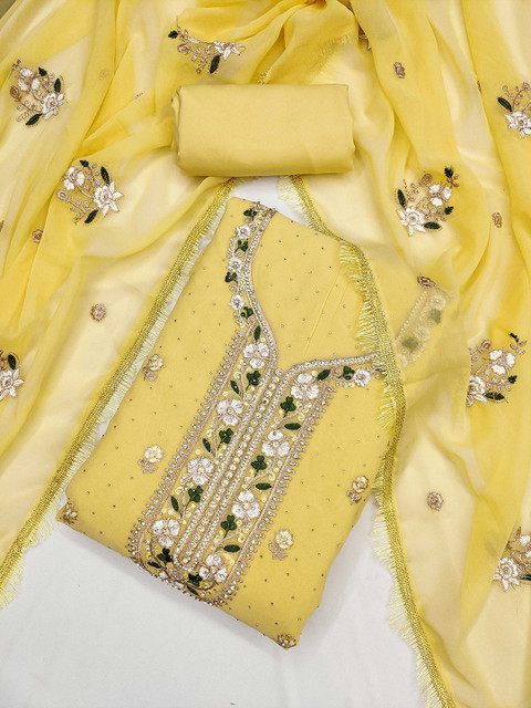 KALINI Floral Embroidered Georgette Unstitched Dress Material