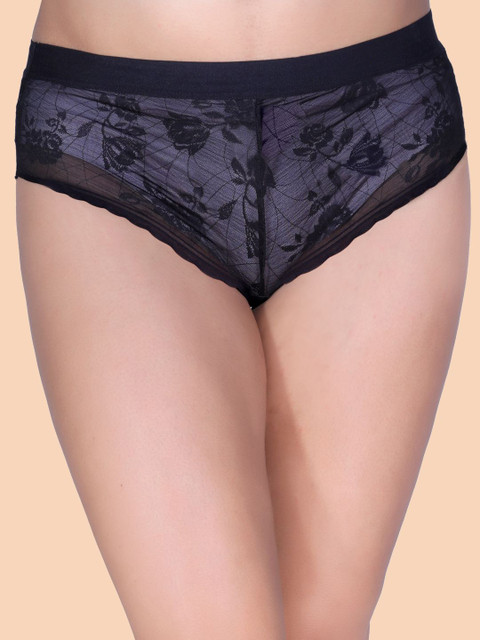 Amour Secret Pack Of 3 Mid Rise Floral Net Hipster Briefs P86146_Blk_Crl_Hna_M - Image 2