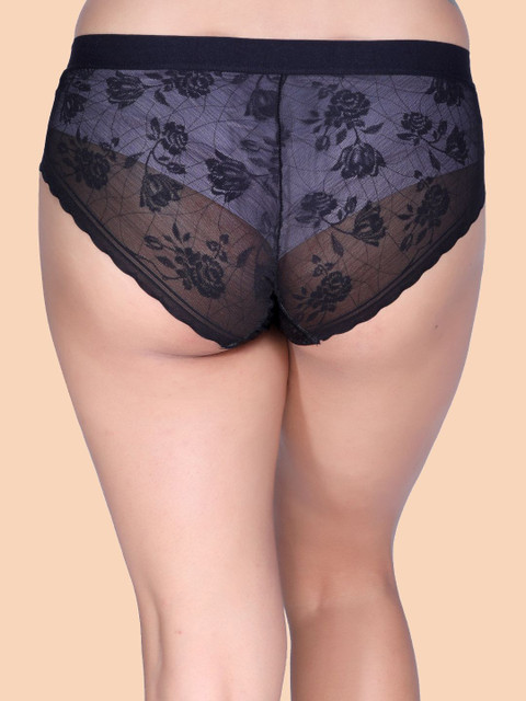 Amour Secret Pack Of 3 Mid Rise Floral Net Hipster Briefs P86146_Blk_Crl_Hna_M - Image 5