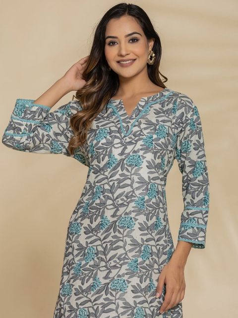 Eco Clothing Printed Notch Neck Pure Cotton Tunic With Trouser - Image 7