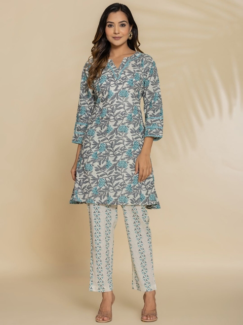 Eco Clothing Printed Notch Neck Pure Cotton Tunic With Trouser - Image 6