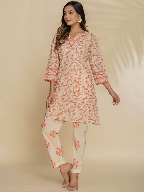 Eco Clothing Printed Notch Neck Pure Cotton Tunic With Trouser - Image 5