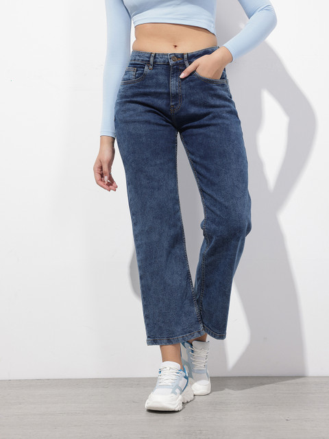 The Roadster Life Co. Women Straight Fit Mid-Rise Heavy Fade Stretchable Jeans