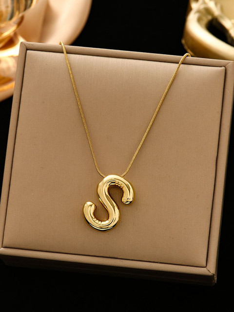 DIVASTRI Gold-Plated Anti-Tarnish S Initial Alphabet Stainless Steel Pendant With Chain