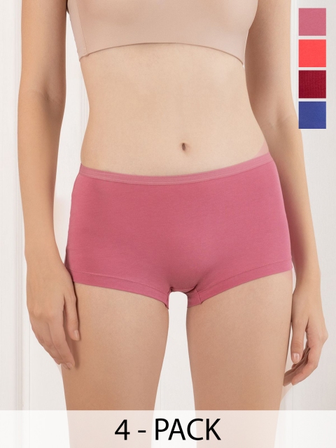 Lux Cozi Pack Of 4 Pure Cotton Mid-Rise Assorted Boy Shorts Briefs COZIHER_501_PTY_4PC