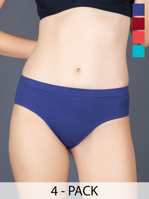 Lux Cozi Women Pack Of 4 Mid-Rise Pure Cotton Hipster Briefs