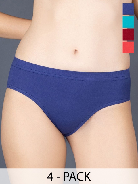 Lux Cozi Women Pack Of 4 Assorted Pure Cotton Anti Microbial Seamless Hipster Briefs
