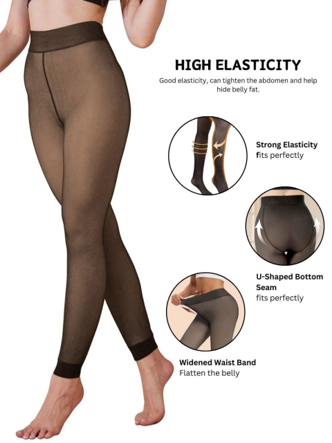 CareDone Women High Rise Stretchable Fleece Thermal Winter Dual Tone Stocking - Image 5