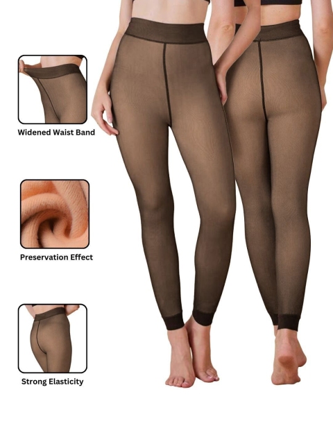 CareDone Women High Rise Stretchable Fleece Thermal Winter Dual Tone Stocking - Image 3