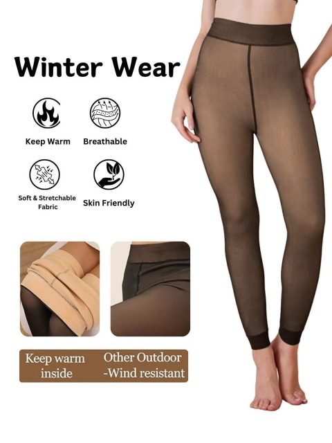 CareDone Women High Rise Stretchable Fleece Thermal Winter Dual Tone Stocking - Image 4