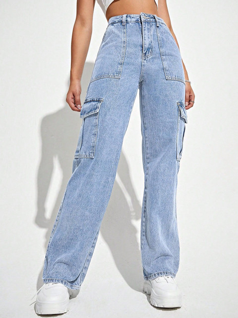 MERCEL Women High-Rise Heavy Fade Stretchable Cargo Styles Jeans