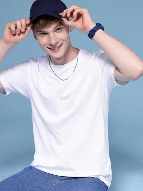 HERE&NOW Drop-Shoulder Sleeves Pure Cotton Relaxed Fit T-shirt