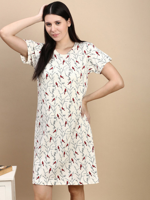 Kryptic Women Printed Cotton Knee Length Nightdress