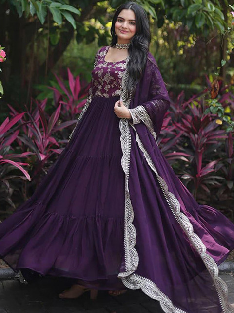 BAESD Woven Design Georgette Round Neck Anarkali Kurta - Image 3