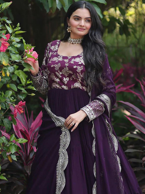 BAESD Woven Design Georgette Round Neck Anarkali Kurta - Image 2