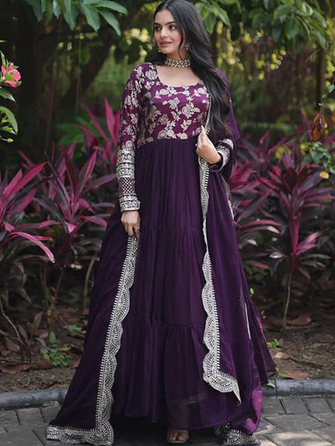 BAESD Woven Design Georgette Round Neck Anarkali Kurta
