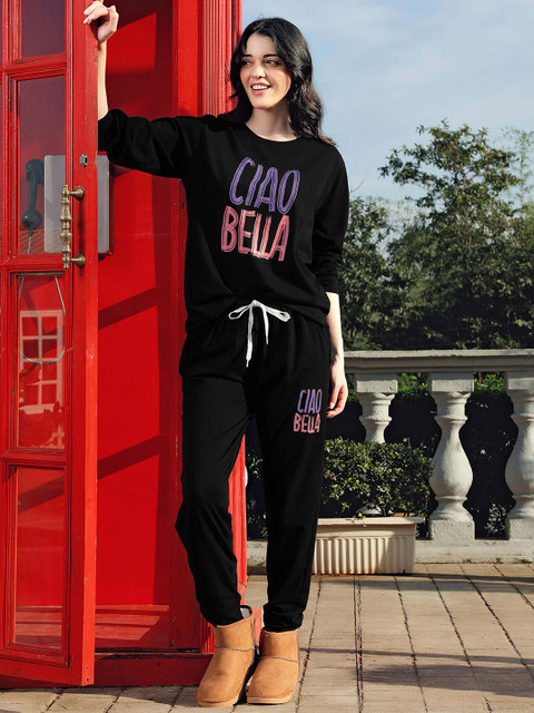 Zeyo Printed Round Neck T-Shirt With Jogger