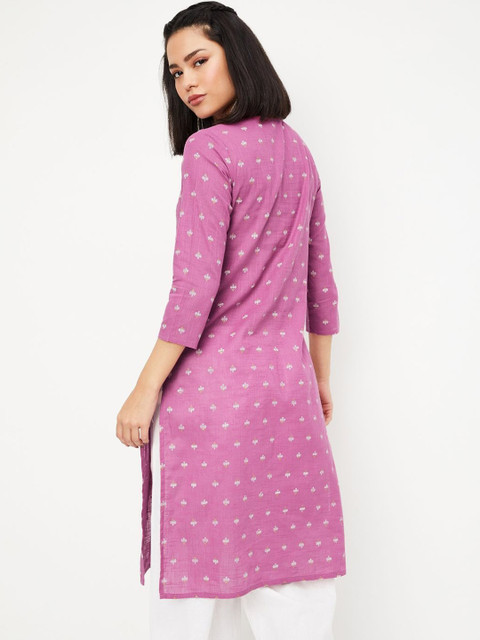 max Ethnic Motifs Woven Design Pleated V-Neck Straight Kurta - Image 5
