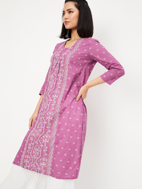max Ethnic Motifs Woven Design Pleated V-Neck Straight Kurta - Image 4