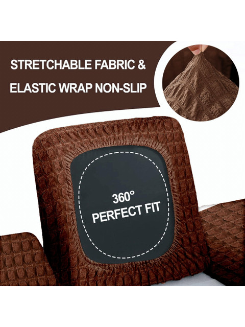 Cortina Brown Stretchable Solid 5-Seater Sofa Slipcovers - Image 4