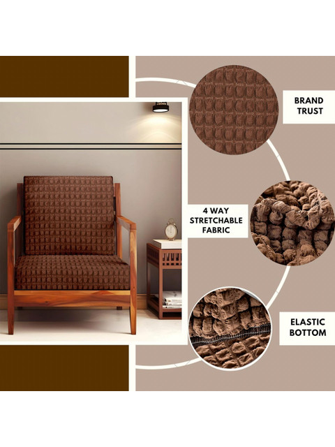 Cortina Brown Stretchable Solid 5-Seater Sofa Slipcovers - Image 2
