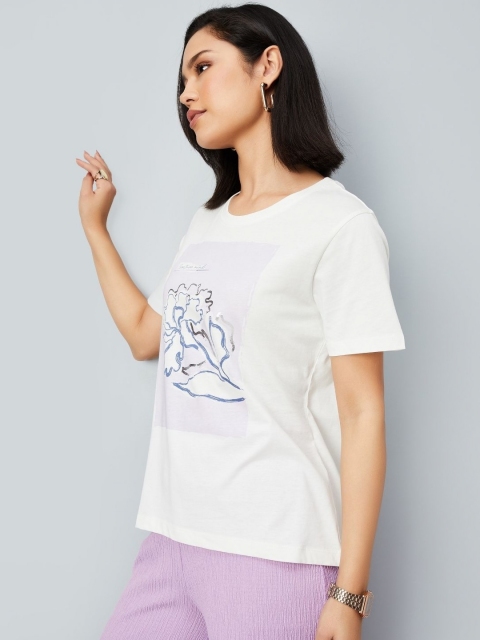 max Women Floral Printed Round Neck Cotton T-shirt - Image 3