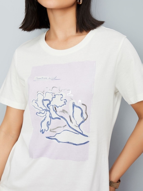 max Women Floral Printed Round Neck Cotton T-shirt - Image 2