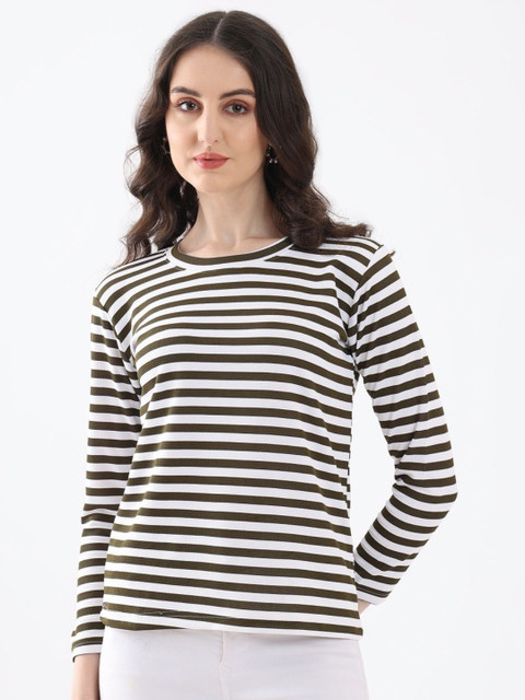 Kinjo Women Striped Round Neck Woollen T-shirt