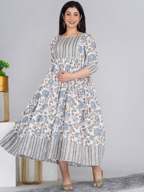 Pristyle Floral Printed Round Neck Maternity Anarkali Kurta - Image 3