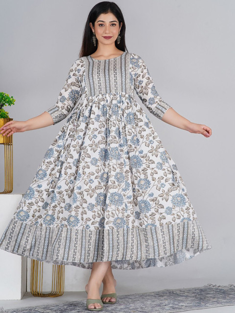 Pristyle Floral Printed Round Neck Maternity Anarkali Kurta - Image 6