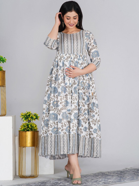 Pristyle Floral Printed Round Neck Maternity Anarkali Kurta - Image 7
