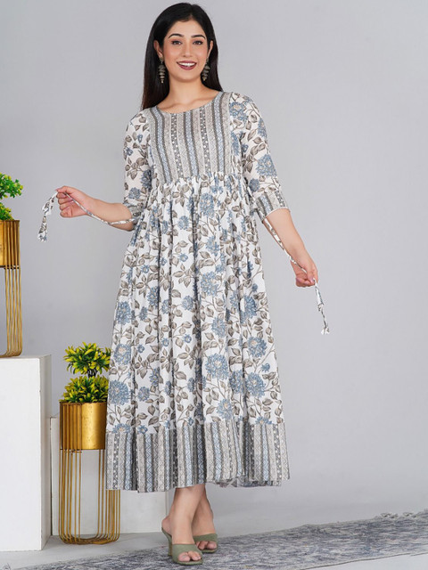 Pristyle Floral Printed Round Neck Maternity Anarkali Kurta - Image 5