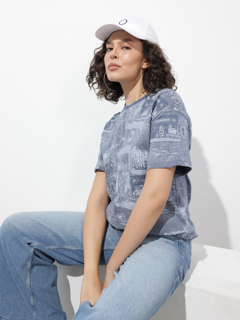 The Roadster Life Co. Graphic Printed Drop-Shoulder Sleeves Pure Cotton Oversized T-shirt