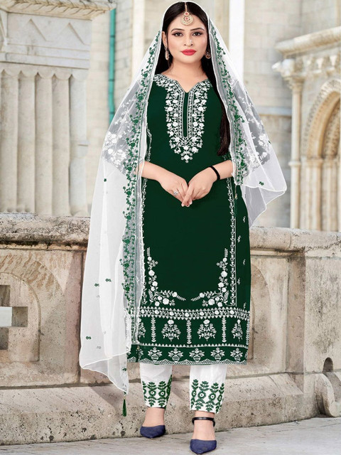 ZONFAB Embroidered Semi-Stitched Dress Material
