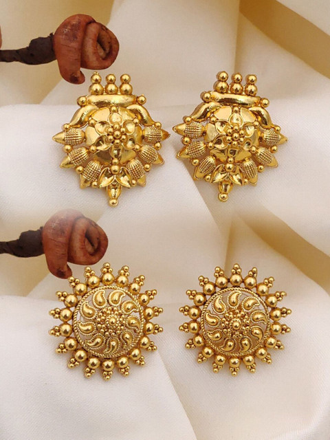 SOLIBELLE Set Of 2 Gold-Plated Contemporary Shaped Studs