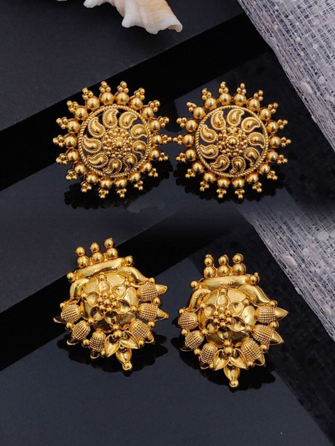 SOLIBELLE Set Of 2 Gold-Plated Contemporary Shaped Studs - Image 2