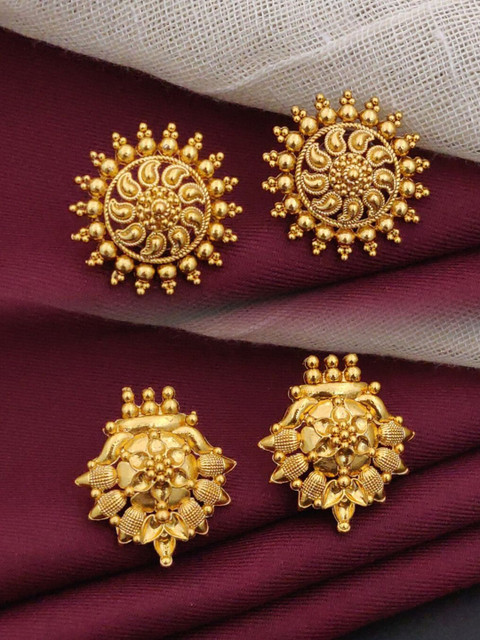 SOLIBELLE Set Of 2 Gold-Plated Contemporary Shaped Studs - Image 3