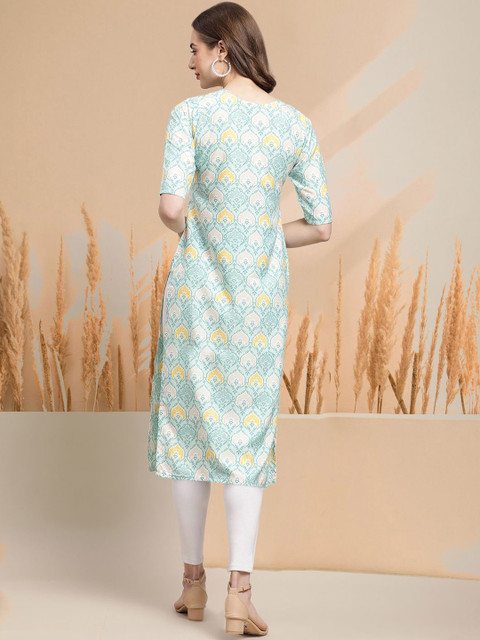 7Threads Selection of 5 Chevron Printed Round Neck Straight Kurtas - Image 6