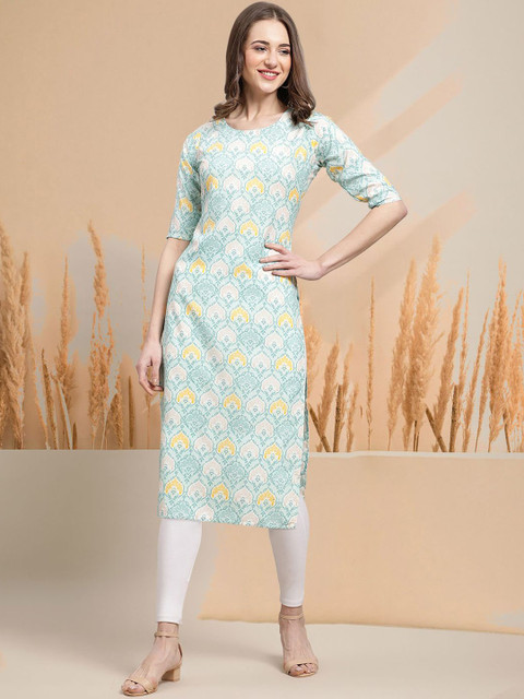 7Threads Selection of 5 Chevron Printed Round Neck Straight Kurtas - Image 3