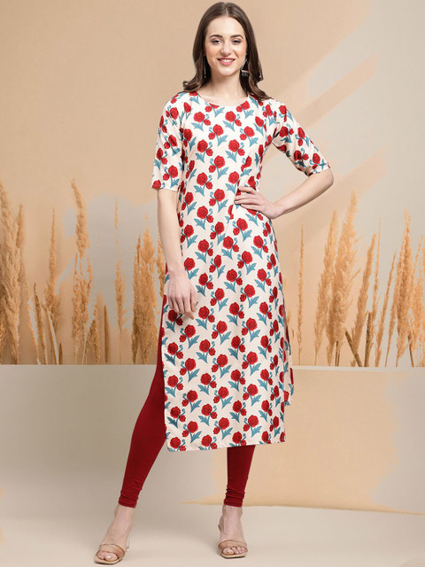 7Threads Selection of 5 Chevron Printed Round Neck Straight Kurtas - Image 5