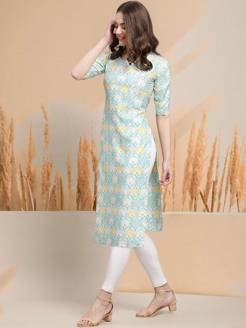 7Threads Selection of 5 Chevron Printed Round Neck Straight Kurtas - Image 7