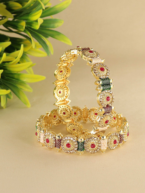 NMII Set Of 2 Gold-Plated Cubic Zircon-Studded Bangles