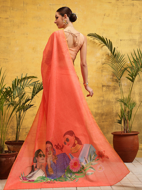 Silk Land Floral Ready to Wear Chanderi Saree - Image 2