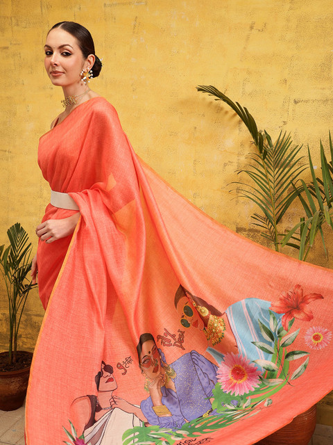 Silk Land Floral Ready to Wear Chanderi Saree - Image 4